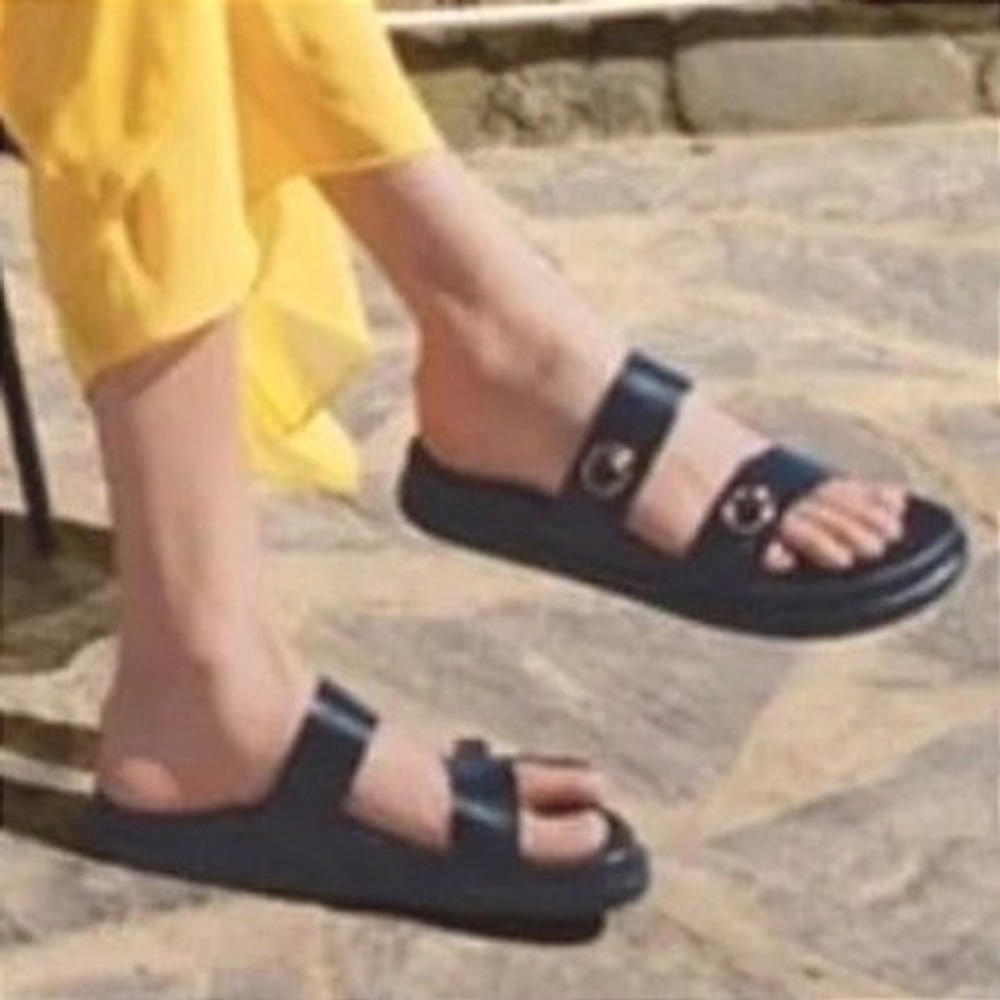 Zara Double Buckle Platform Sandals Womens 10 Black Chunky Slide Summer Comfort